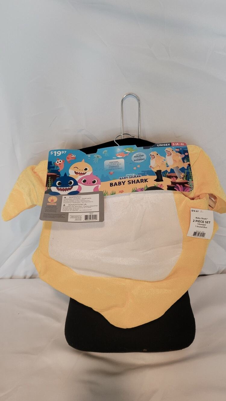 Rubie's Baby Shark Costume Kids Size 4-6 Yellow Hoodie Sound Box Halloween